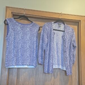 Vintage 100% Cashmere Doncaster Purple Leopard Cardigan Sweater Set L/XL
